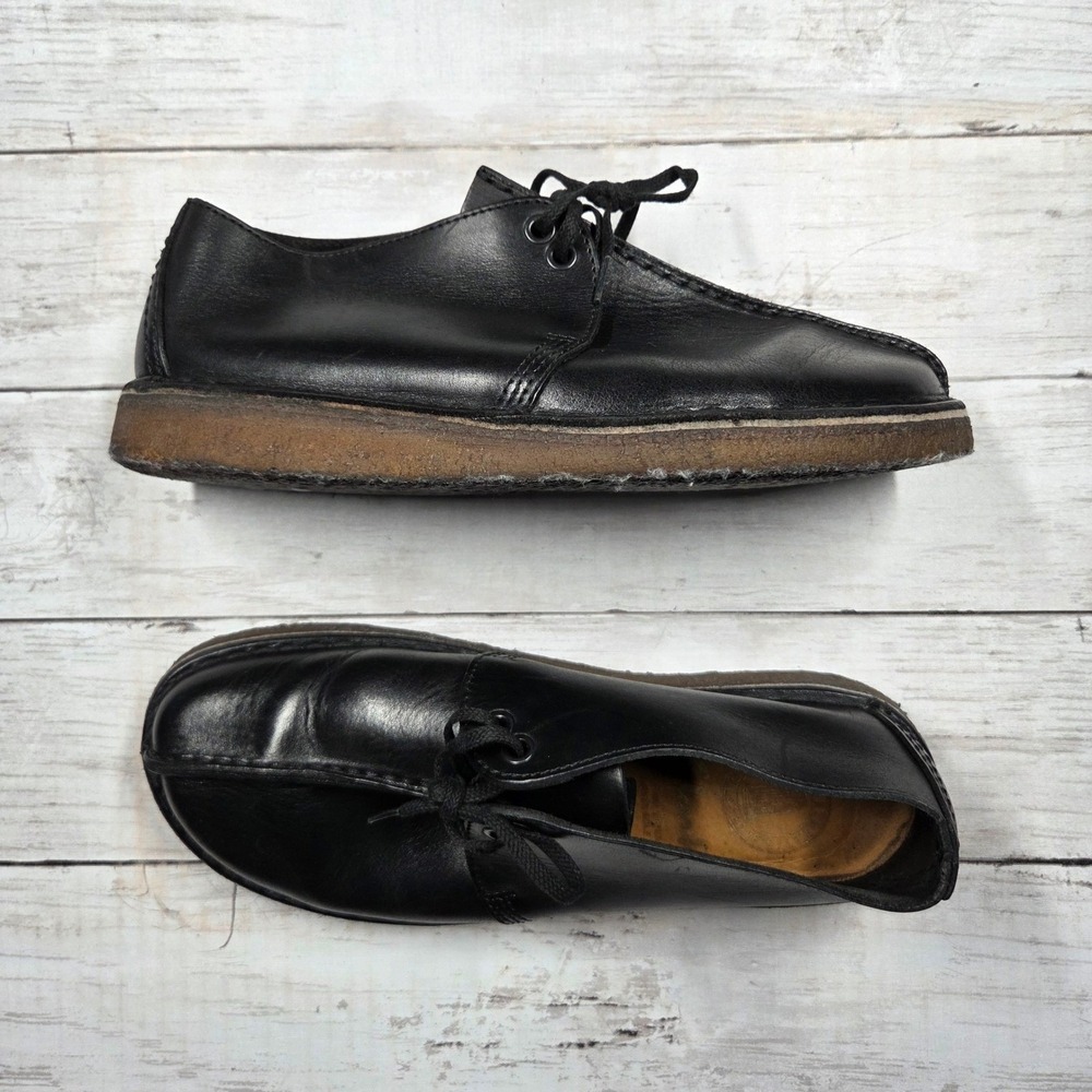 Clarks Desert‎ Trek Black Leather Center Seam Crepe Sole Shoes 500629 Women 8.5